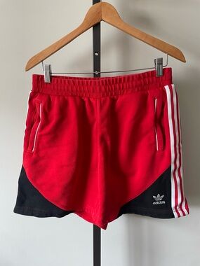 Adidas Originals Fleece Sweat Shorts Colorblock Red Black Mens Size Mediun